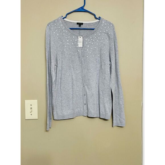 Talbots Women’s Grey Sequin Button Down Cardigan Sweater Size Large - Picture 1 of 9
